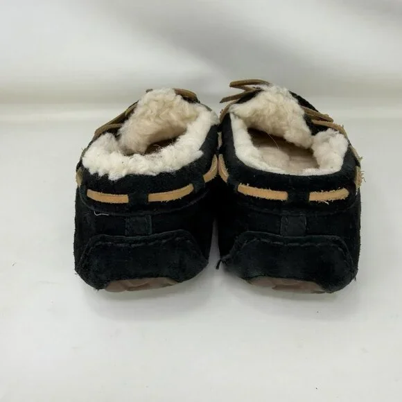 Ugg Dakota Shearling Lined Suede Slippers Moccasins Black Women’s Size 6 - Picture 4 of 6